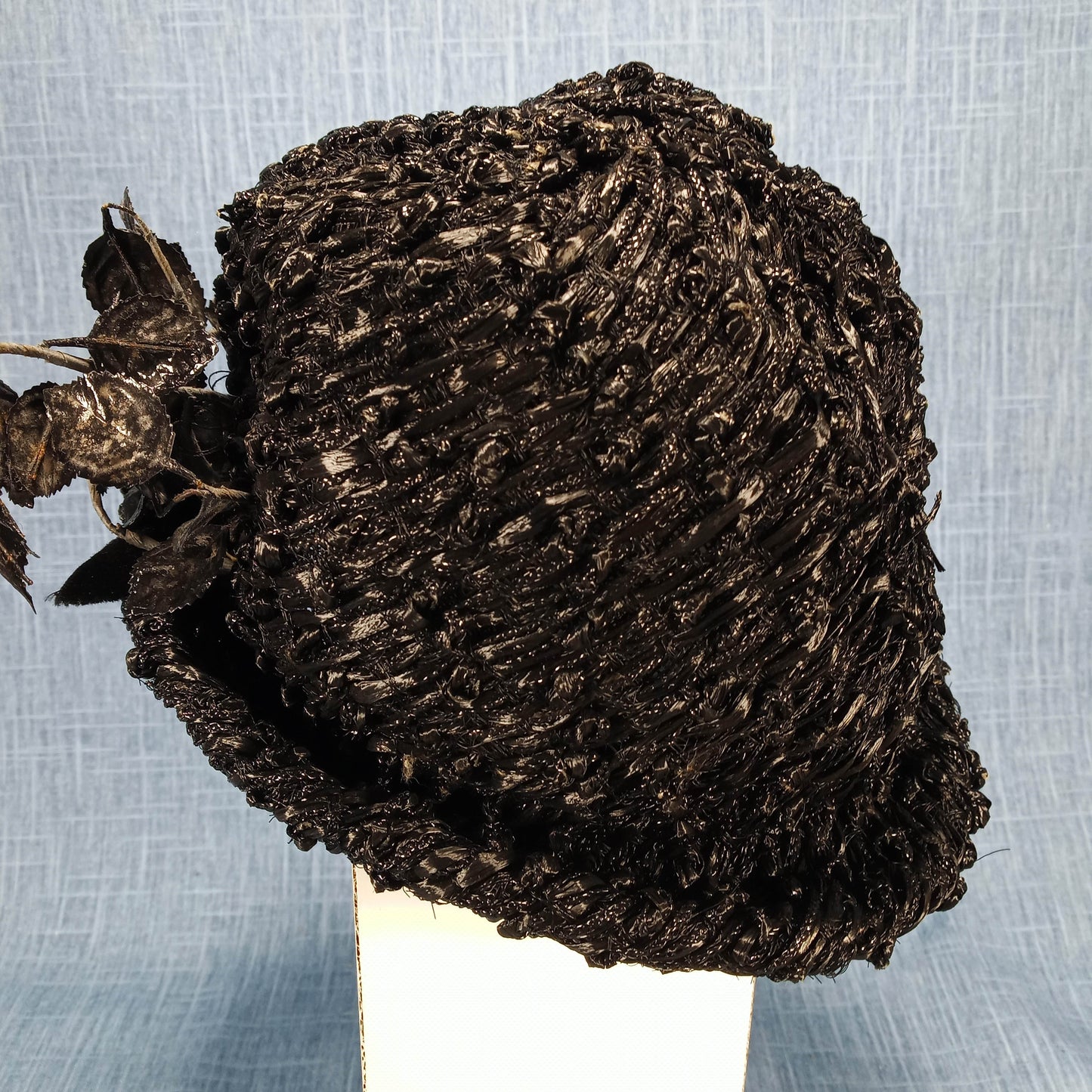 1940s Black Rattan Bucket Bowler Hat with Patent Details