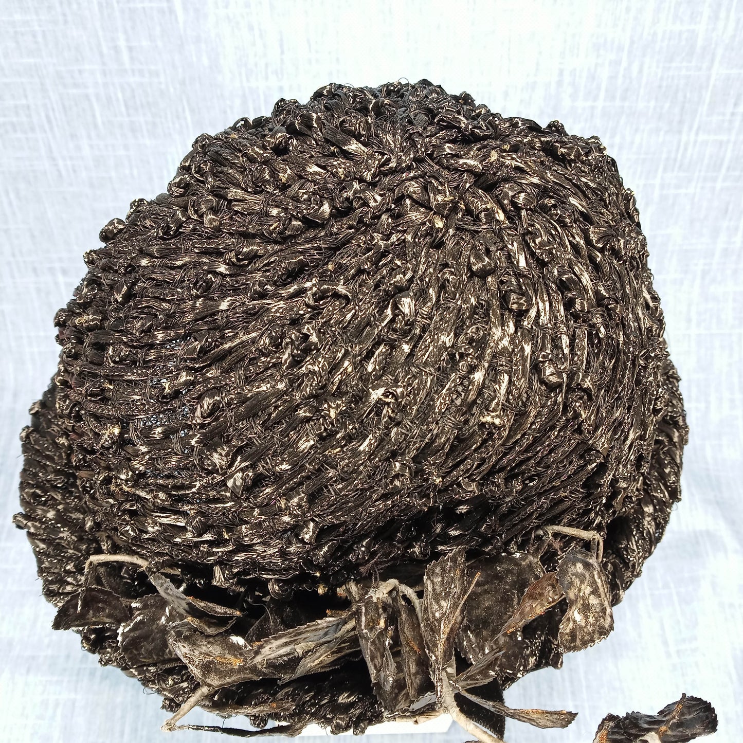 1940s Black Rattan Bucket Bowler Hat with Patent Details