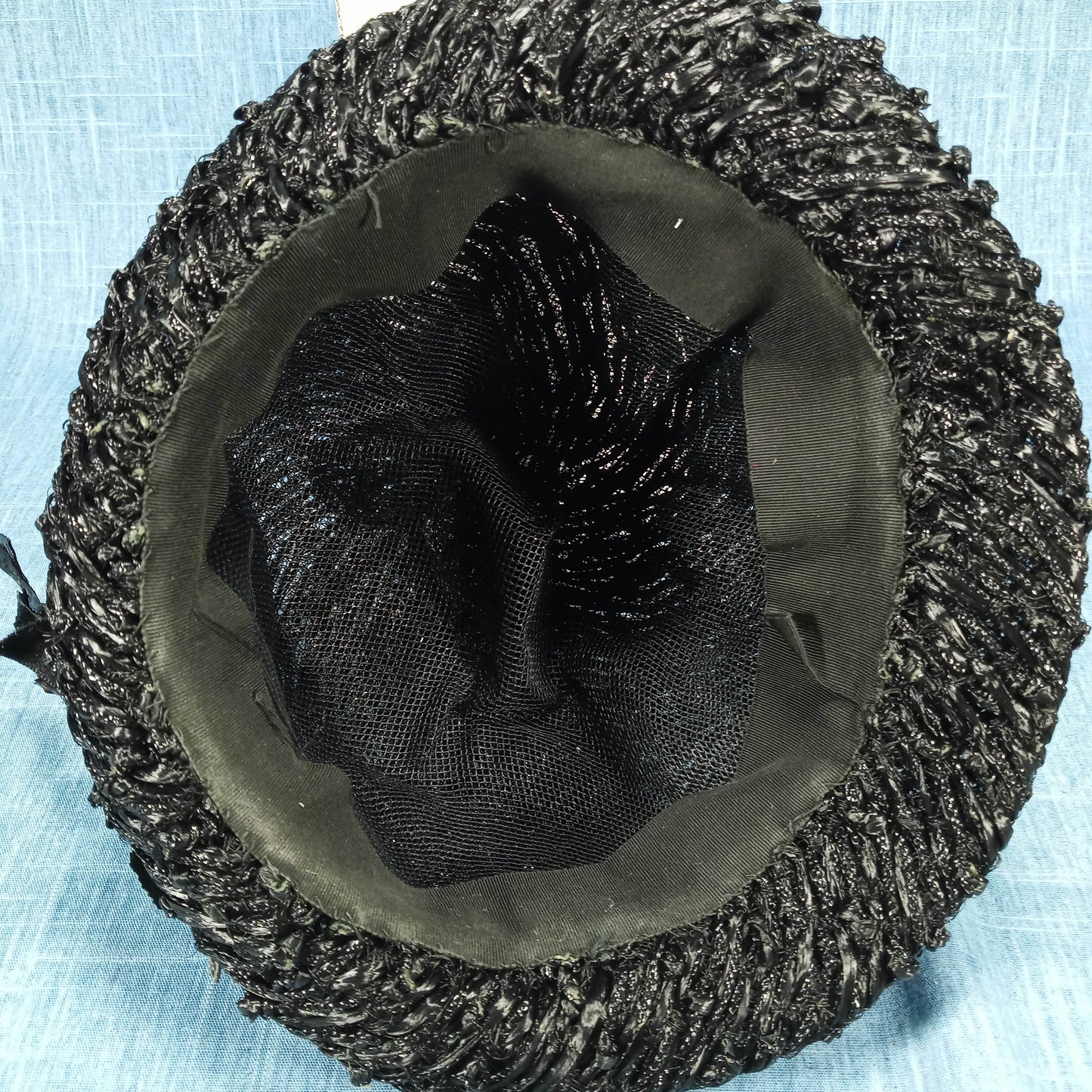 1940s Black Rattan Bucket Bowler Hat with Patent Details