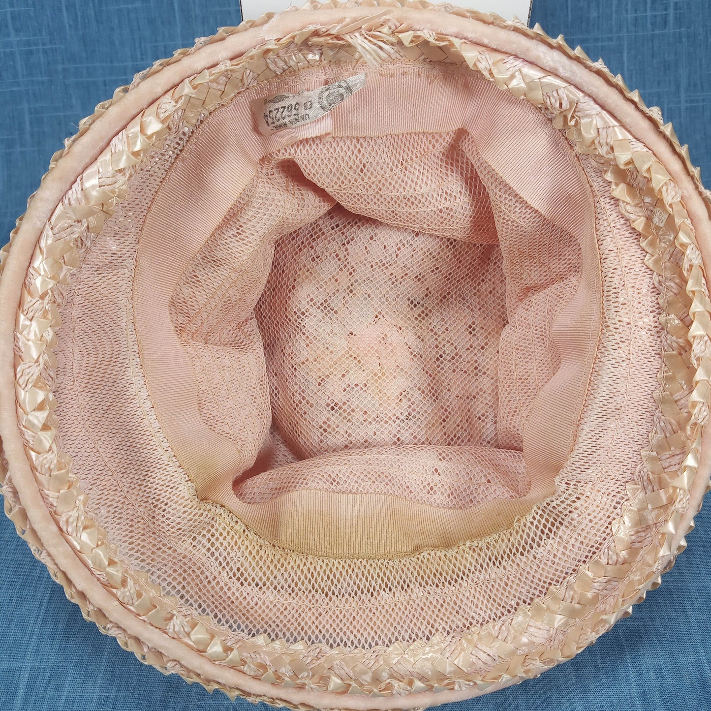 1950s Pink Woven Straw & Chiffon Ruffle Hat
