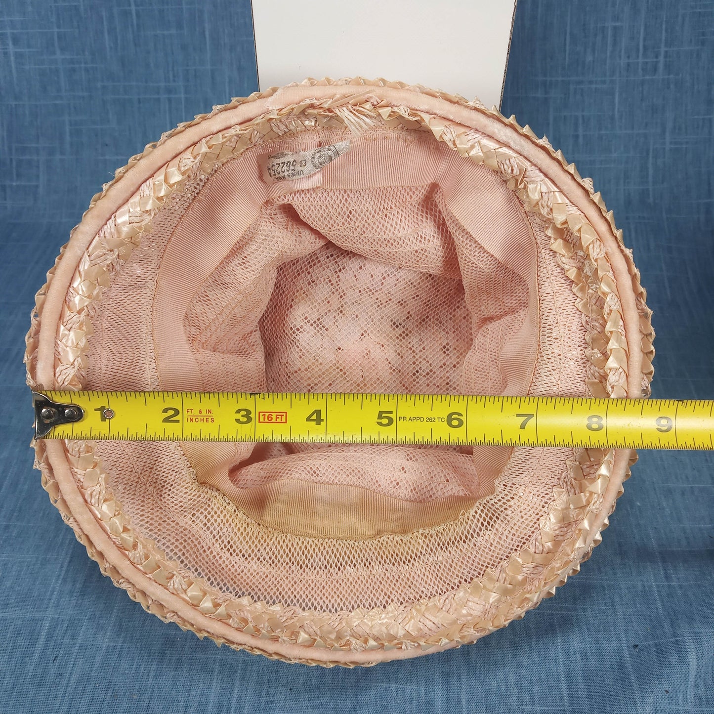 1950s Pink Woven Straw & Chiffon Ruffle Hat