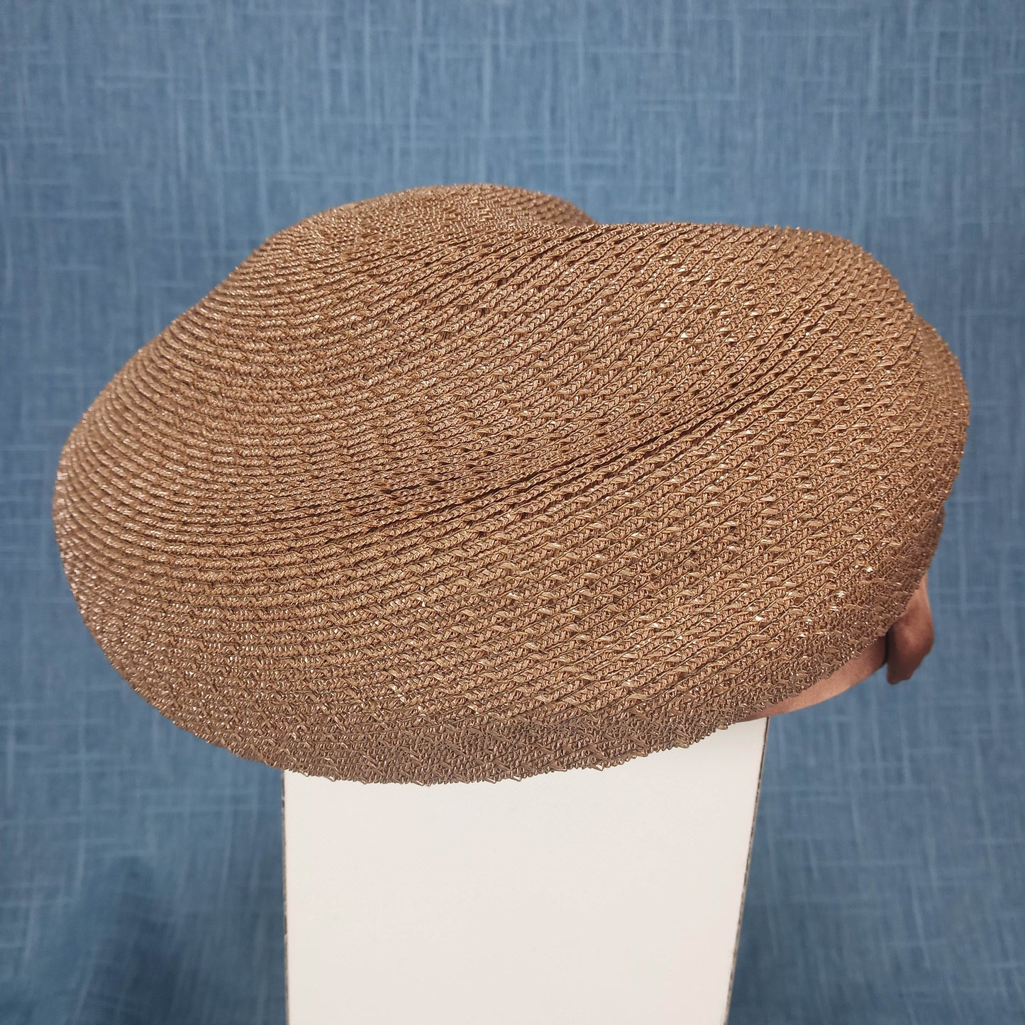 1950s Brown Rattan and Satin Beret Style Hat by I. Magnin