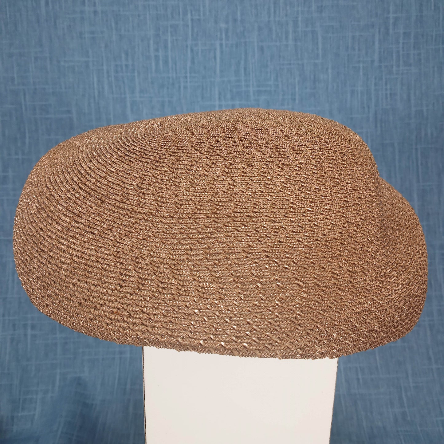 1950s Brown Rattan and Satin Beret Style Hat by I. Magnin