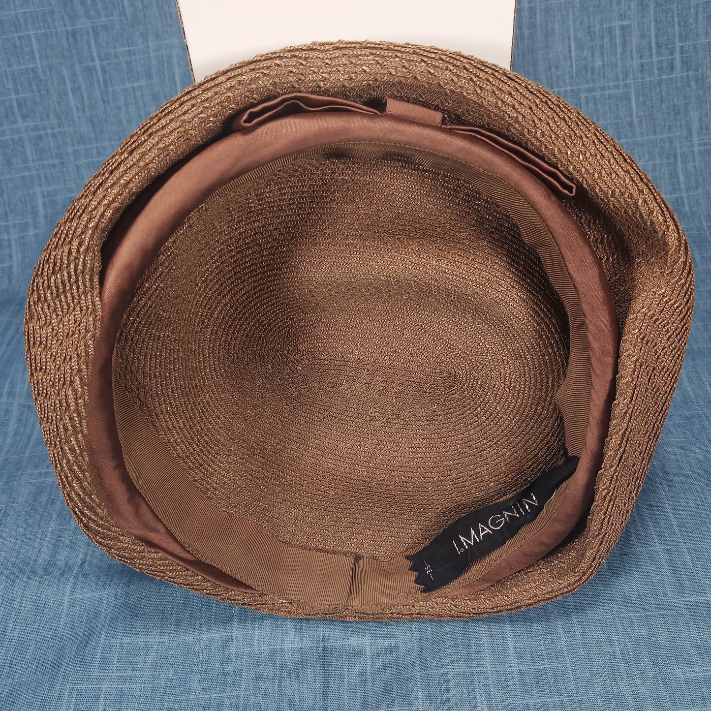 1950s Brown Rattan and Satin Beret Style Hat by I. Magnin