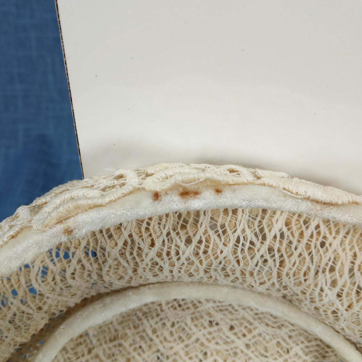 1930s Cream Lace Rhinestone Saucer Hat