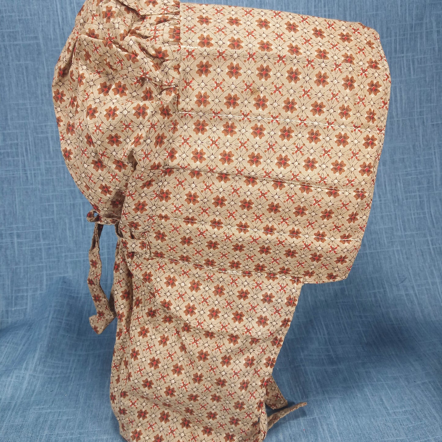 1950s Tan, Brown and Red Cotton Sun Hat