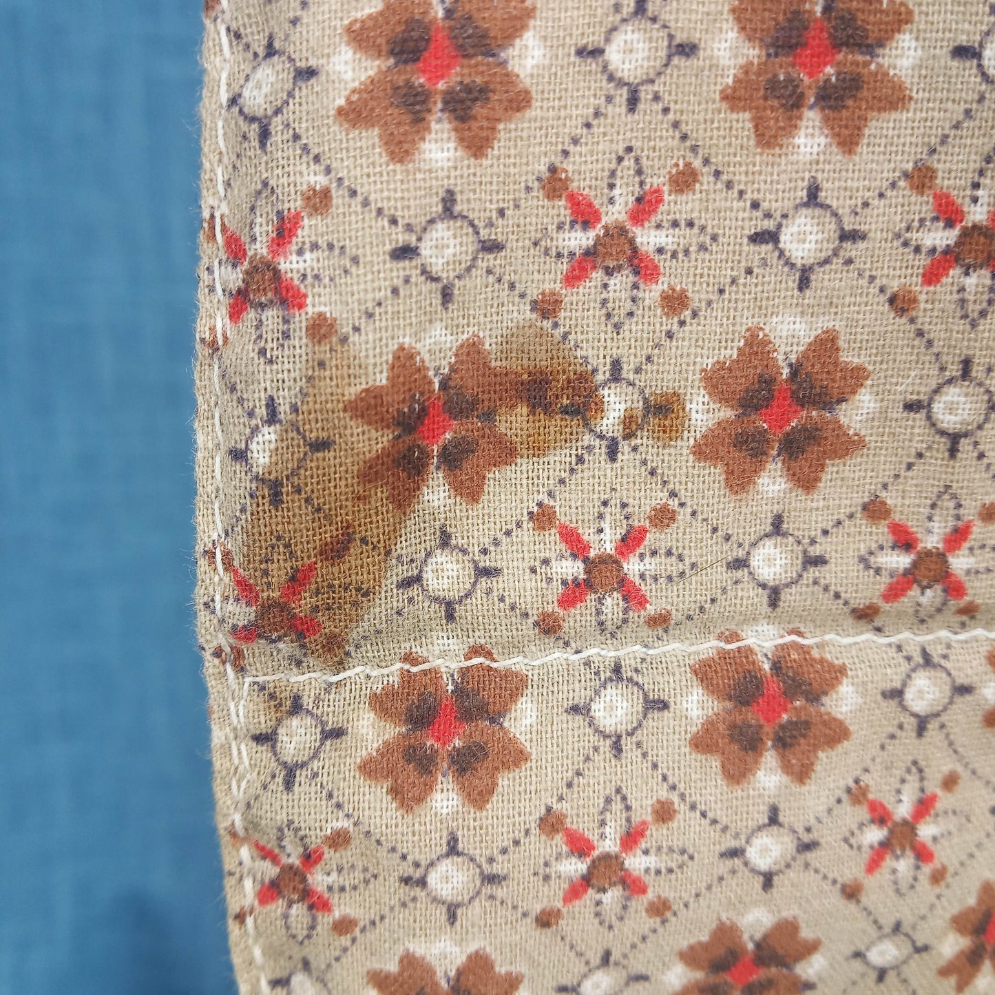 1950s Tan, Brown and Red Cotton Sun Hat