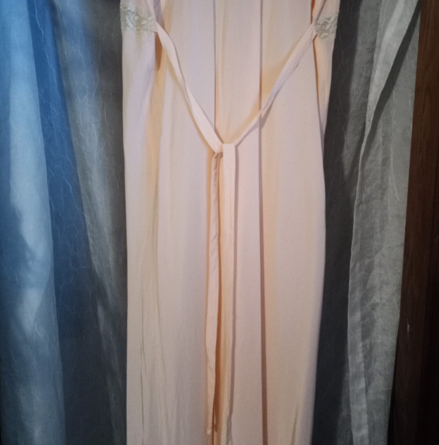 1930's Peach Silk Lace Bias Cut Long Gown