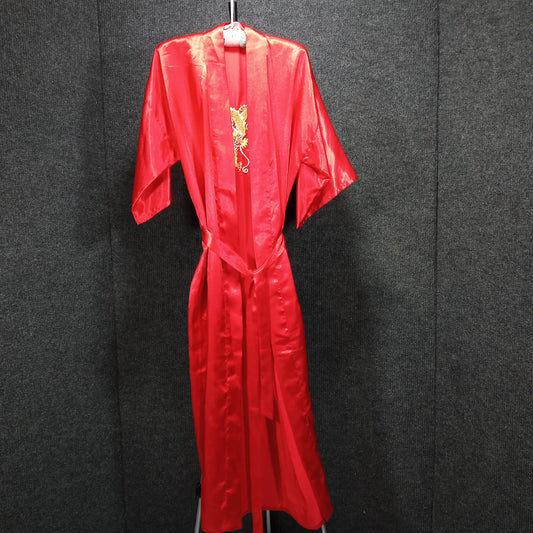 1950s Vintage Red Silk Embroidered Dragon Dressing Gown from Italy