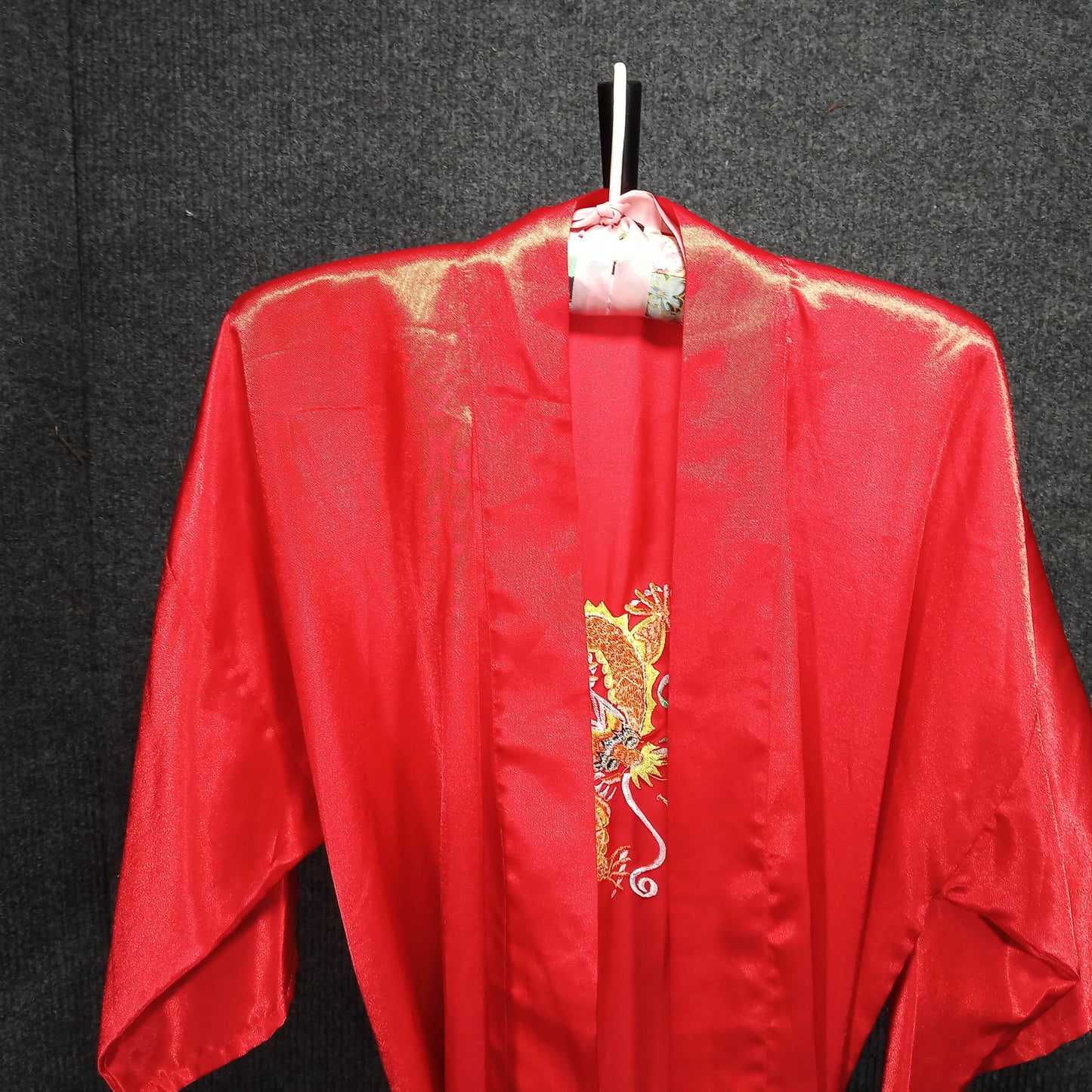 1950's Red Silk Embroidered Dragon Dressing Gown from Italy