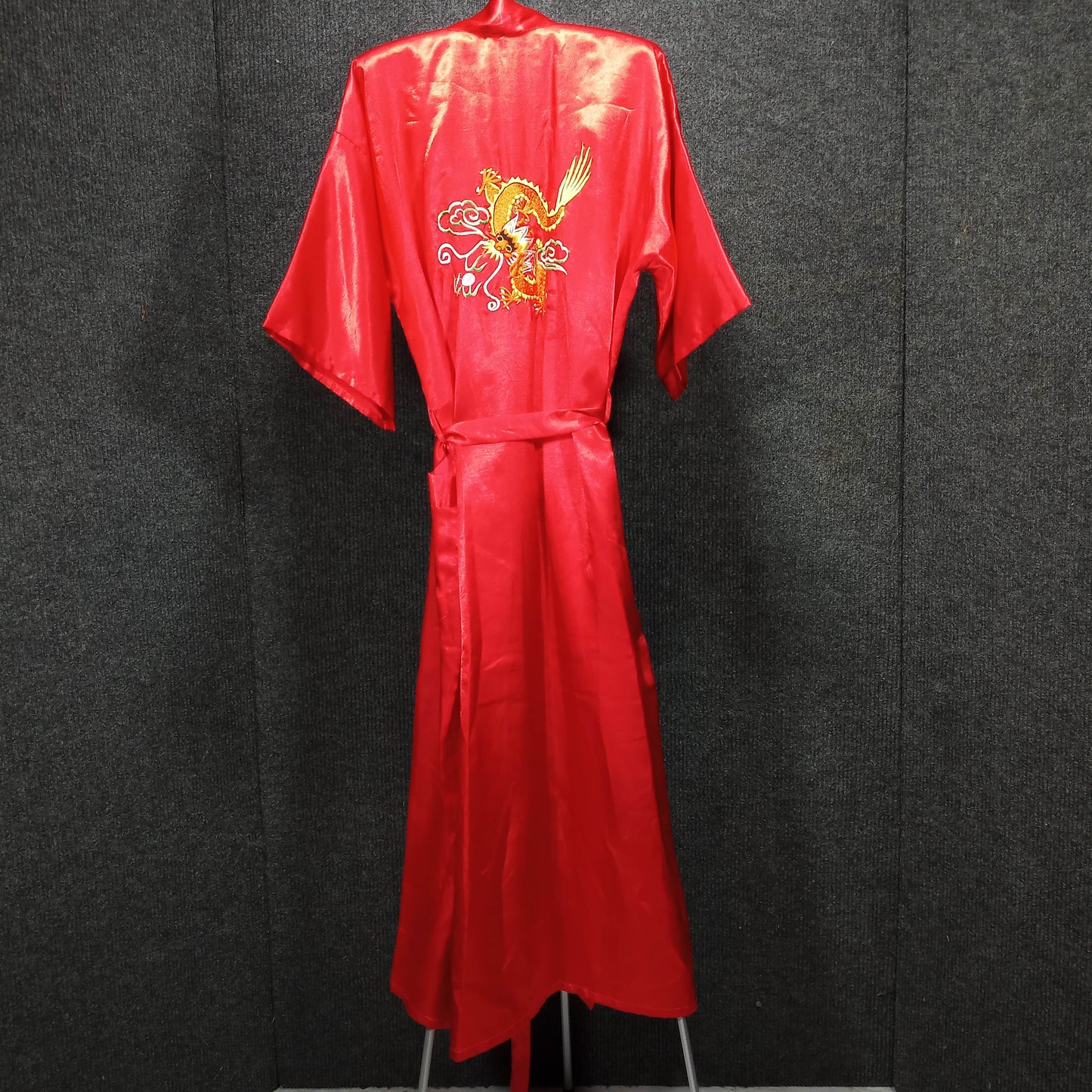 1950's Red Silk Embroidered Dragon Dressing Gown from Italy