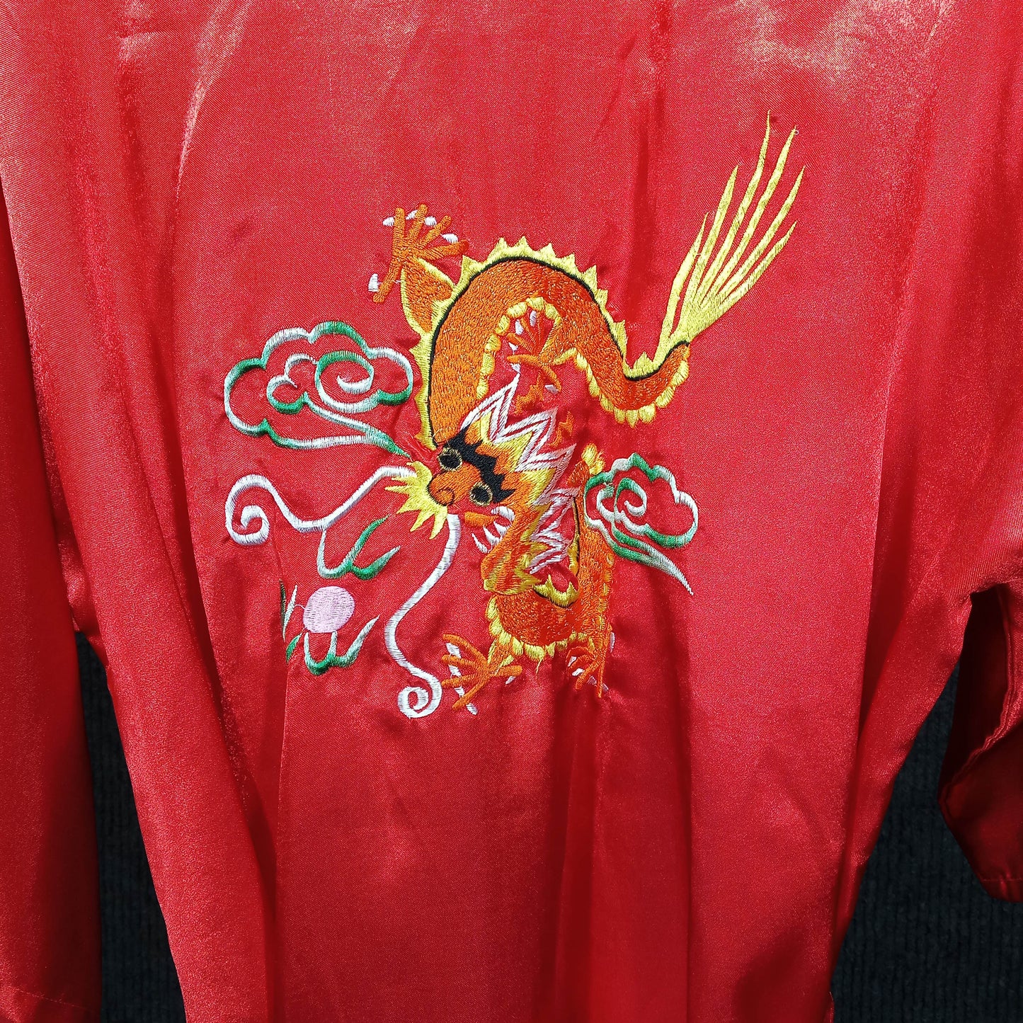 1950's Red Silk Embroidered Dragon Dressing Gown from Italy