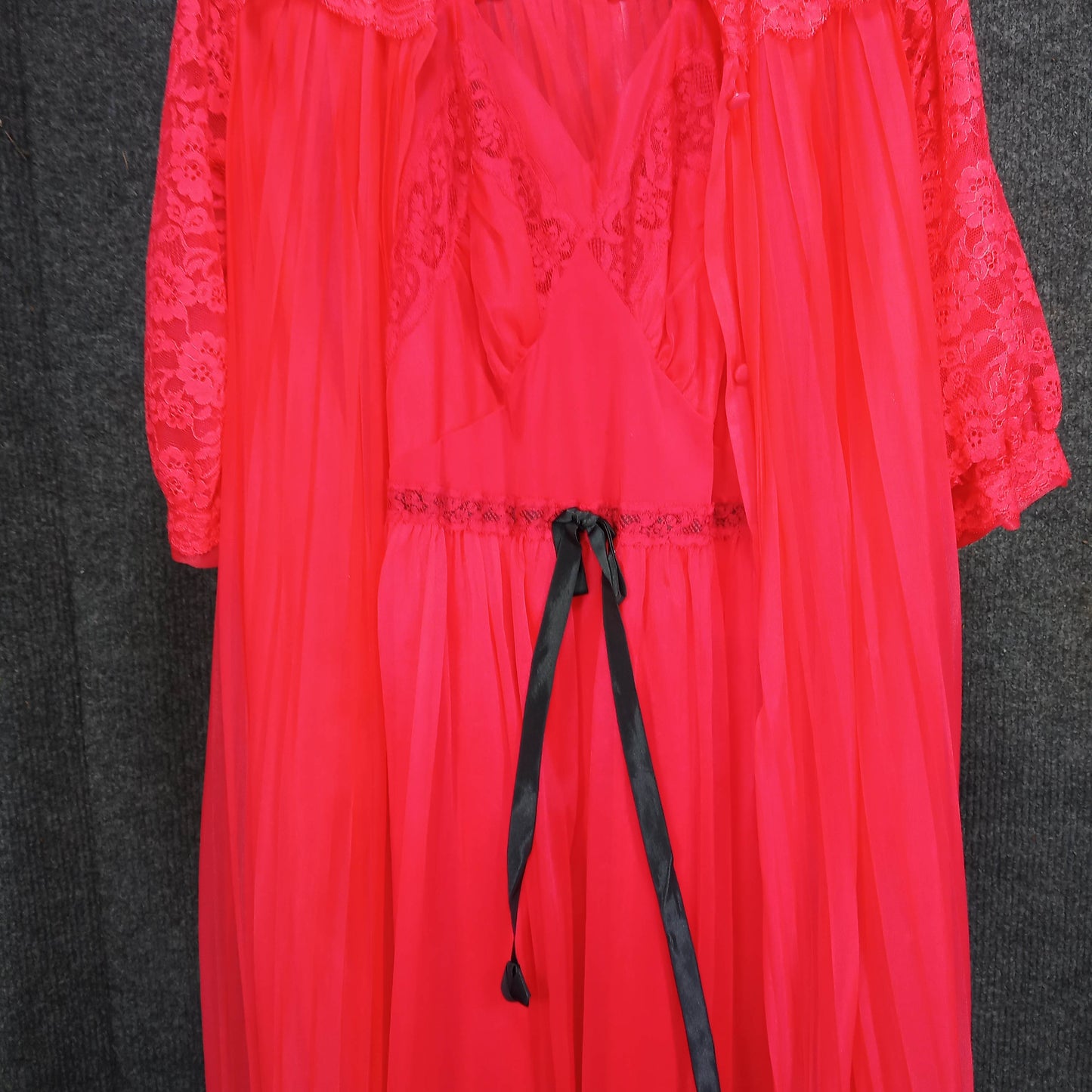 1950's Red Chiffon Lace Short Dressing Gown by Charmade