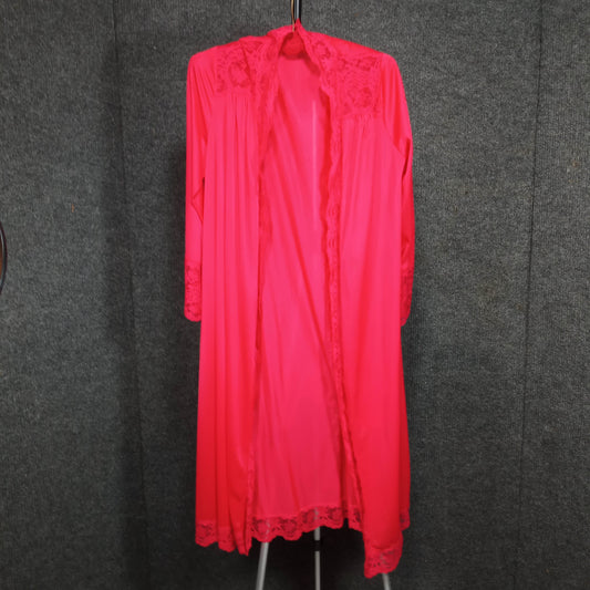 1950s Vintage Red Nylon Lace Open Dressing Gown