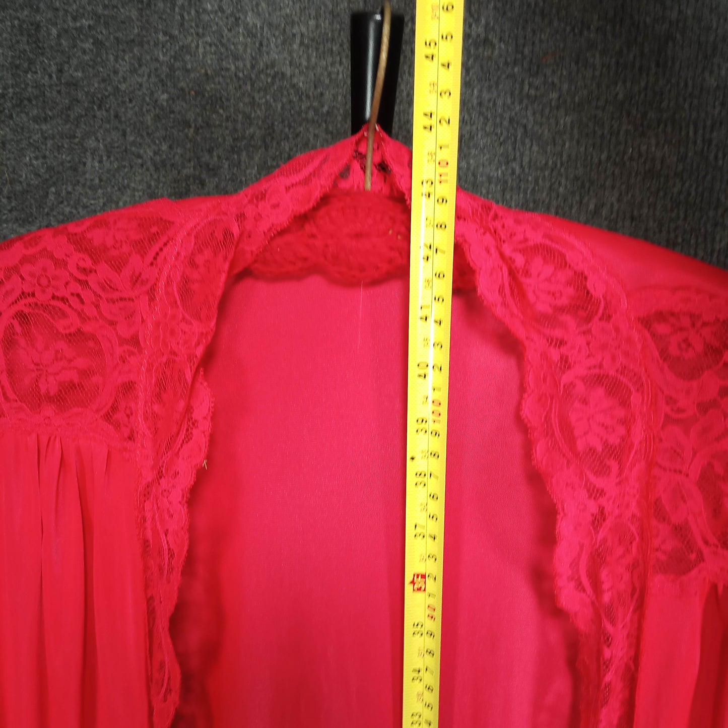 1950's Red Nylon Lace Open Dressing Gown