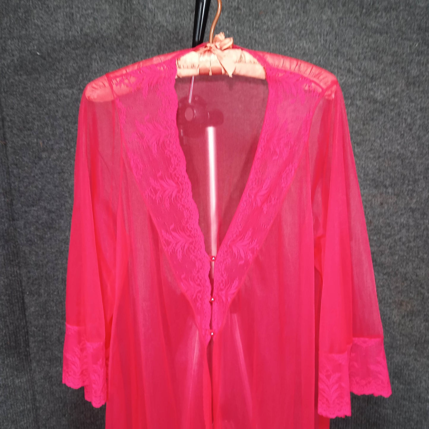 1950's Red Nylon Lace Night Gown