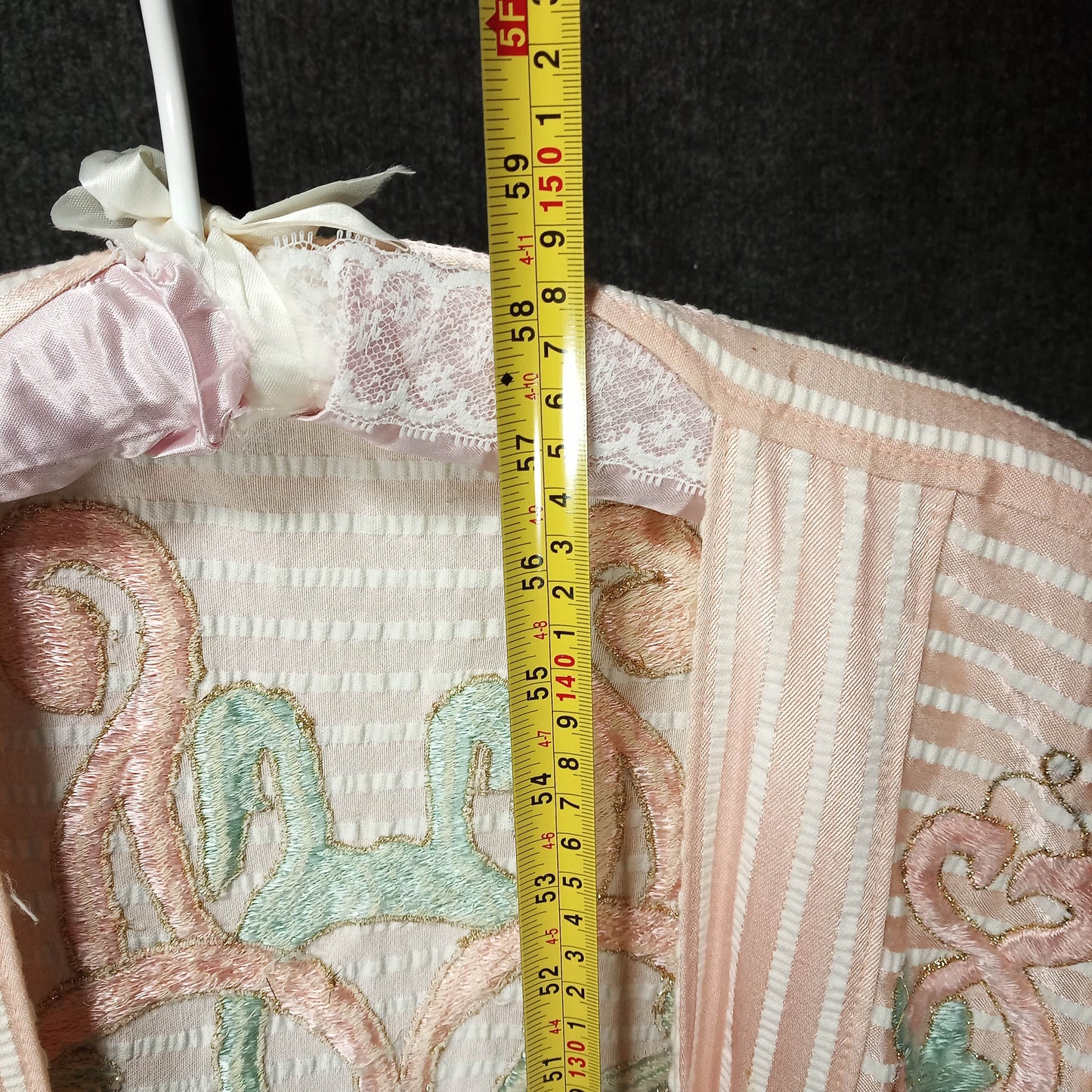 1950's Pink White Stripe Embroidered Robe/Dressing Gown