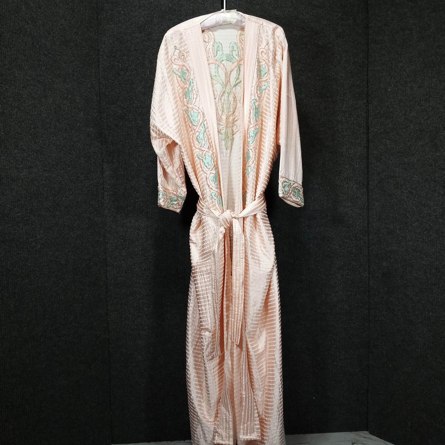 1950's Pink White Stripe Embroidered Robe/Dressing Gown
