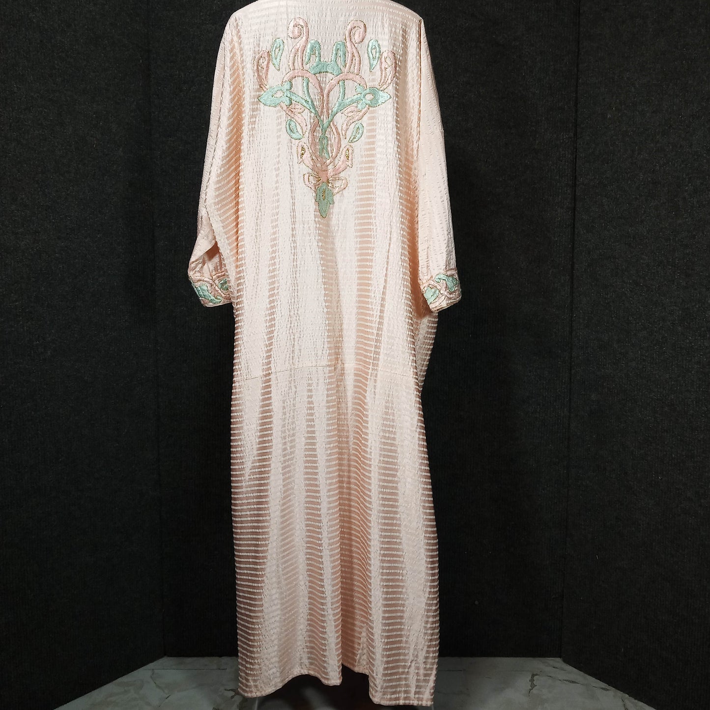 1950's Pink White Stripe Embroidered Robe/Dressing Gown