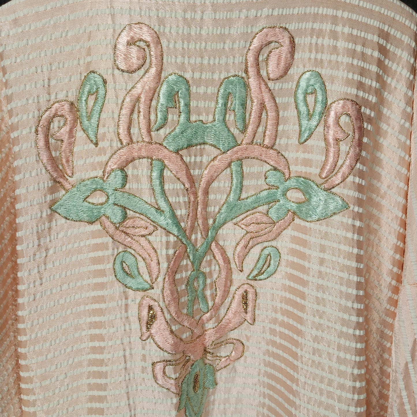 1950's Pink White Stripe Embroidered Robe/Dressing Gown