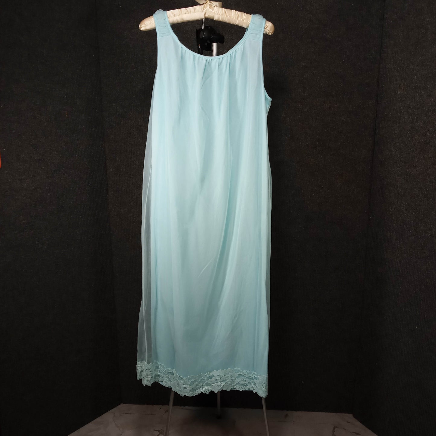 1950's Robins Egg Blue Multi Layer Chiffon and Lace Peignoir Set