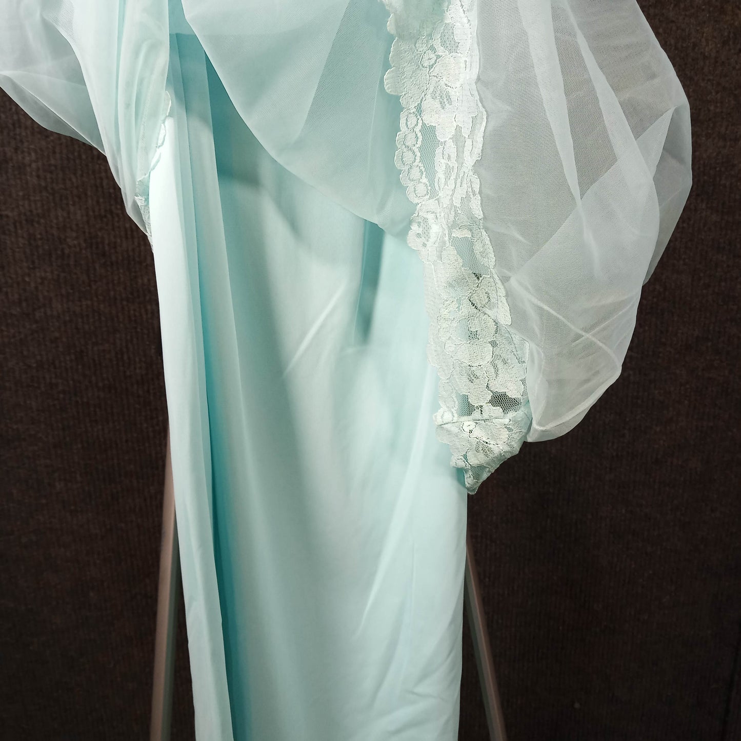 1950's Robins Egg Blue Multi Layer Chiffon and Lace Peignoir Set