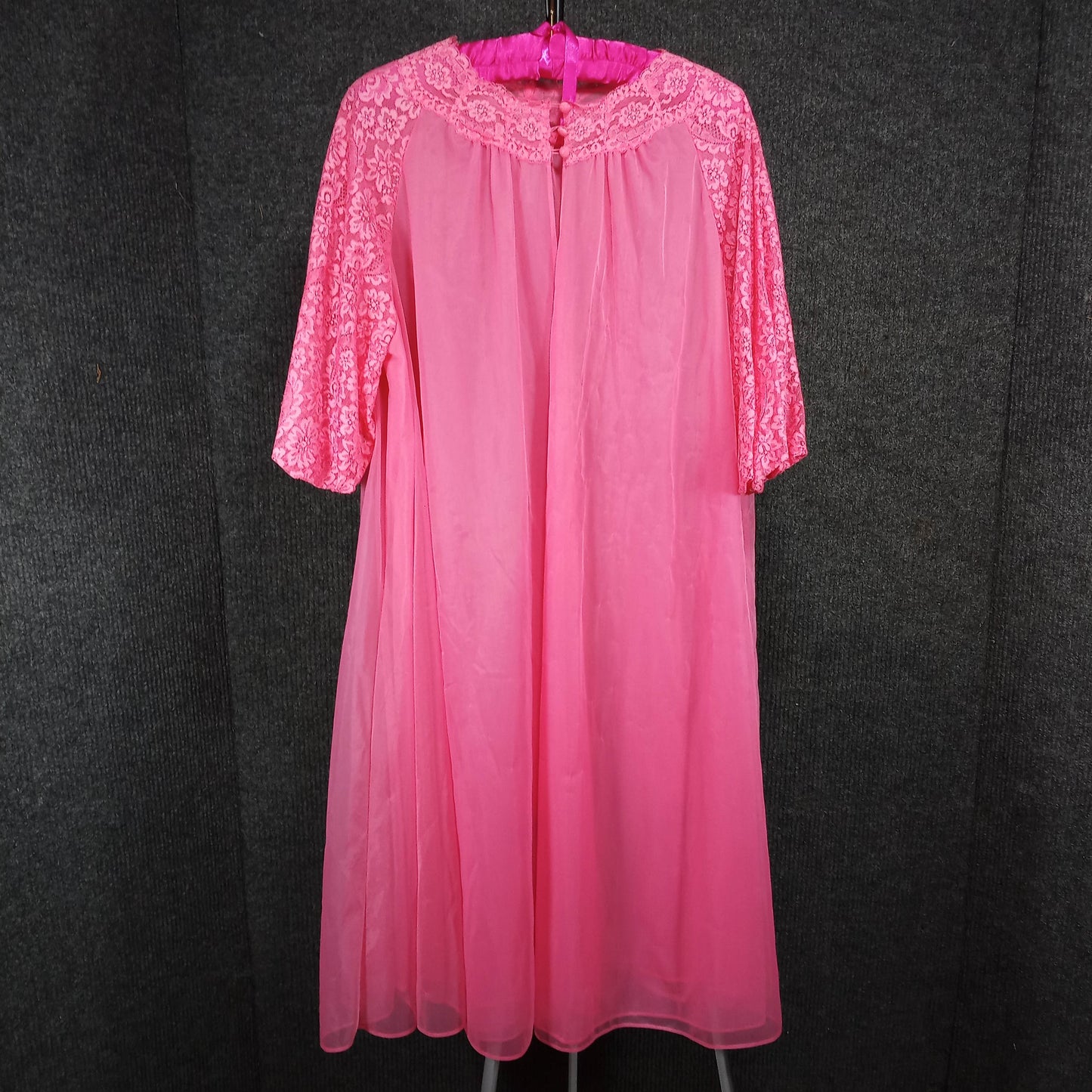 1950's Bubblegum Pink Chiffon & Lace Robe from Vanity Fair