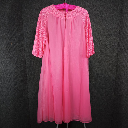 1950s Vintage Bubblegum Pink Chiffon & Lace Robe from Vanity Fair