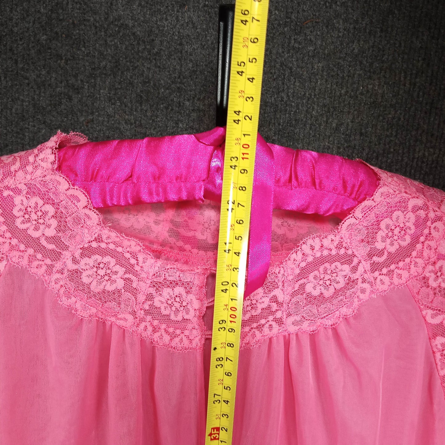 1950's Bubblegum Pink Chiffon & Lace Robe from Vanity Fair