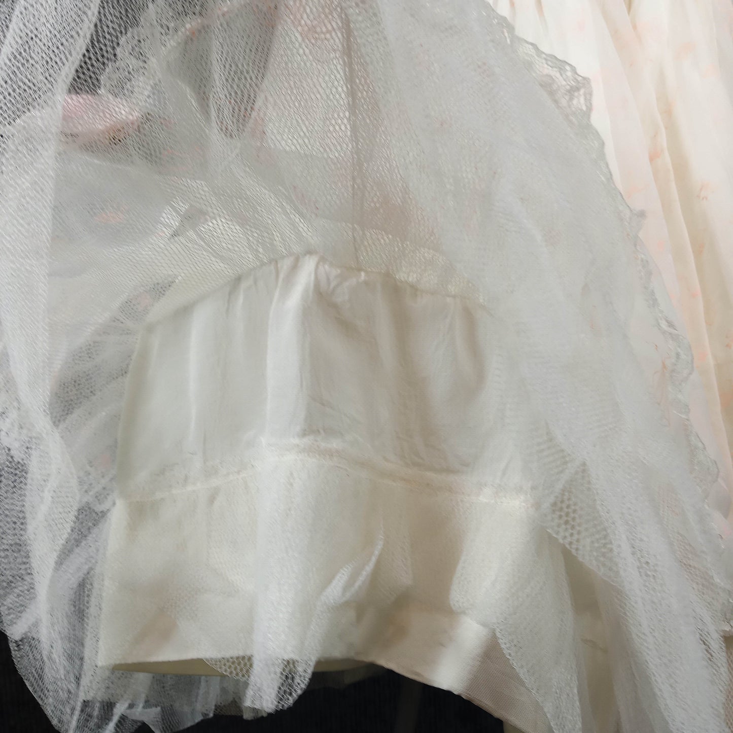 1950s Vintage White and Pink Bow Print Multi Layered Crinoline