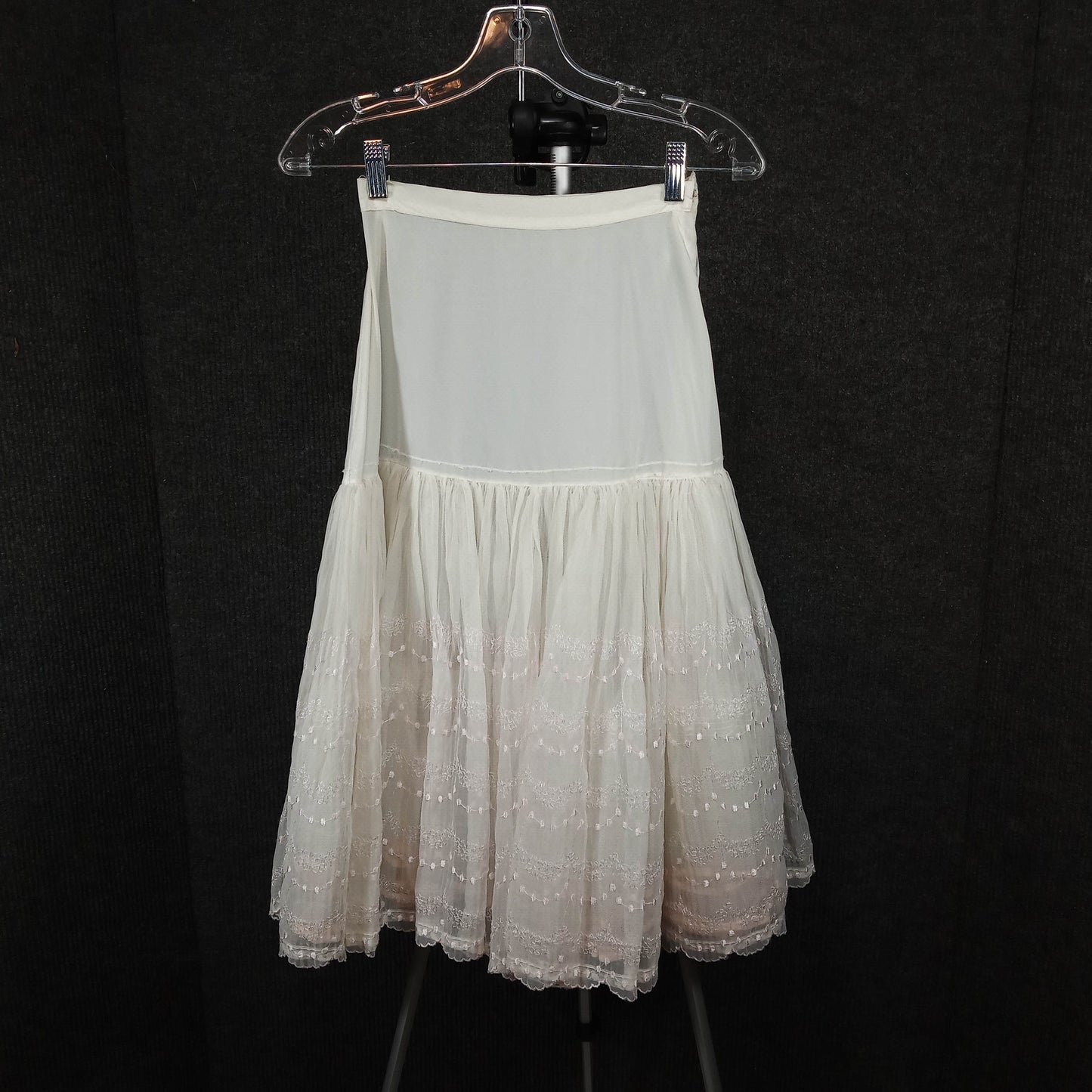 1950's White Pink Embroidered Crinoline with 4 Layers of Ribbon Laced Tulle