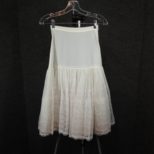 1950s Vintage White Pink Embroidered Crinoline with 4 Layers of Ribbon Laced Tulle