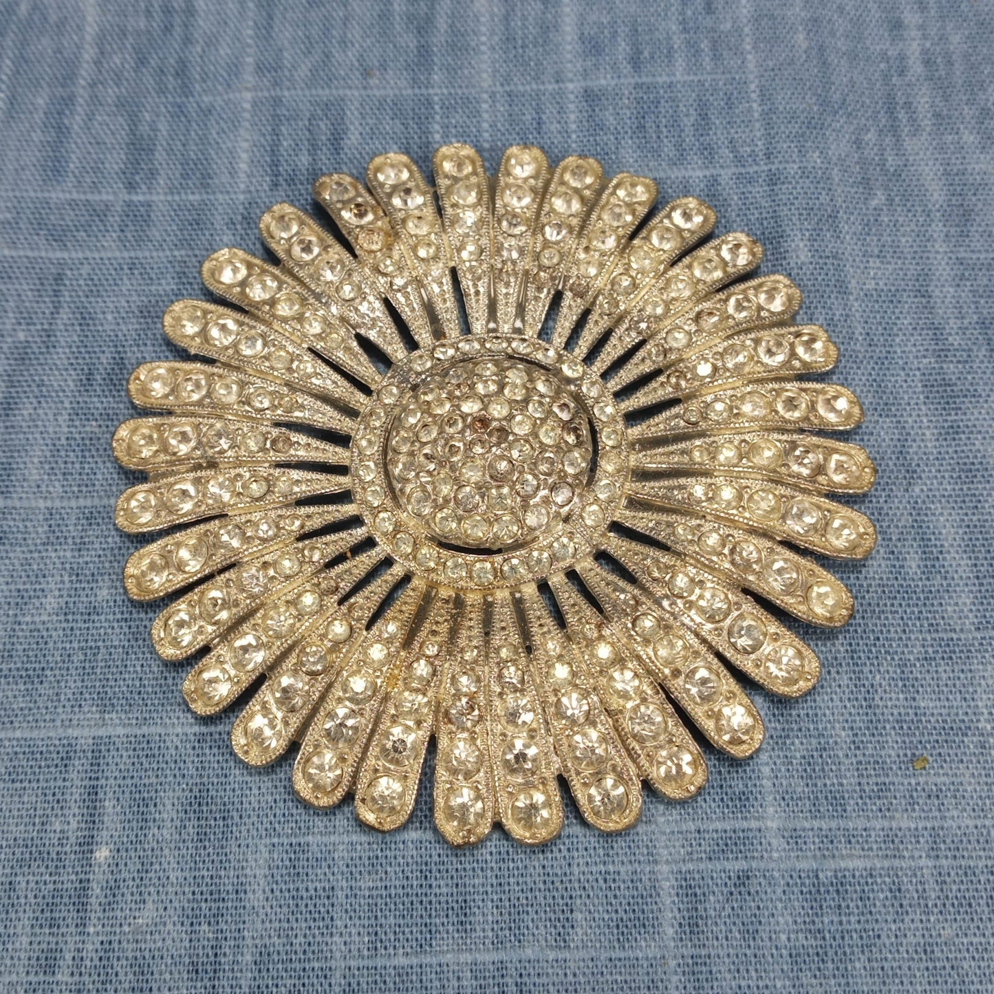 1930s Vintage Clear Rhinestone Starburst Medallion
