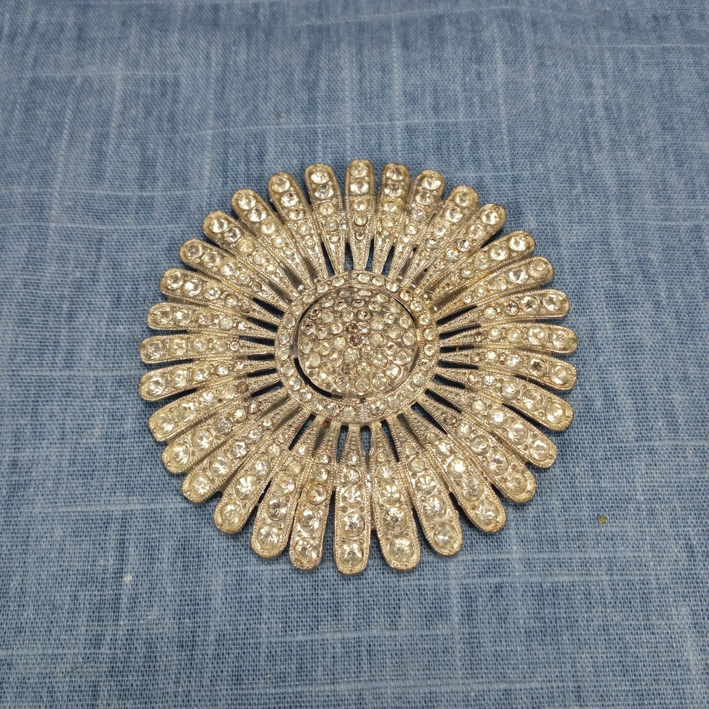 1930s Vintage Clear Rhinestone Starburst Medallion