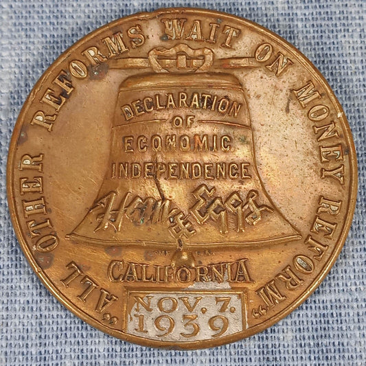 1930s Vintage California Pension Movement Ham and Eggs Medallion