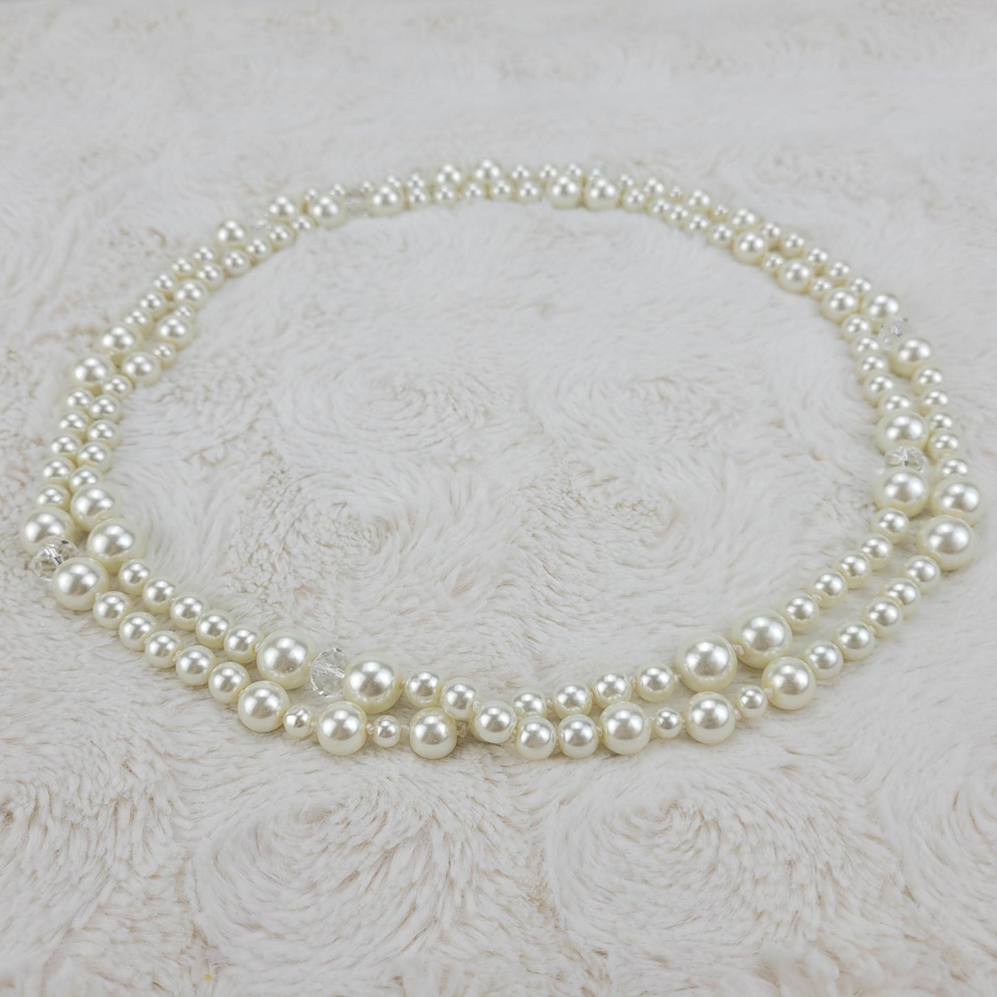 1950s White Bead and Crystal Double Strand Necklace
