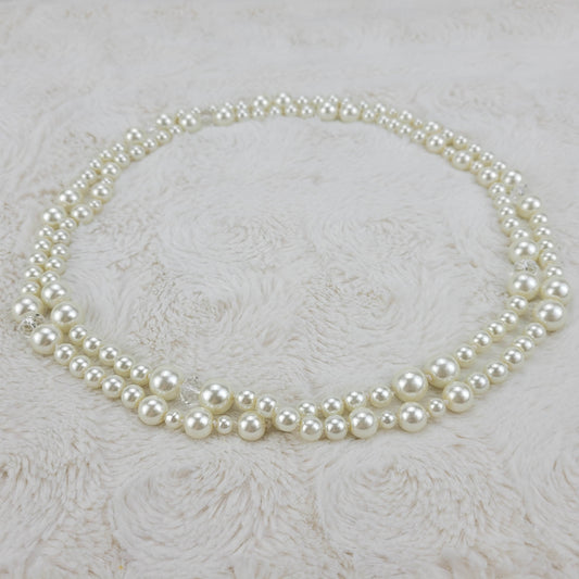 1950s Vintage White Bead and Crystal Double Strand Necklace