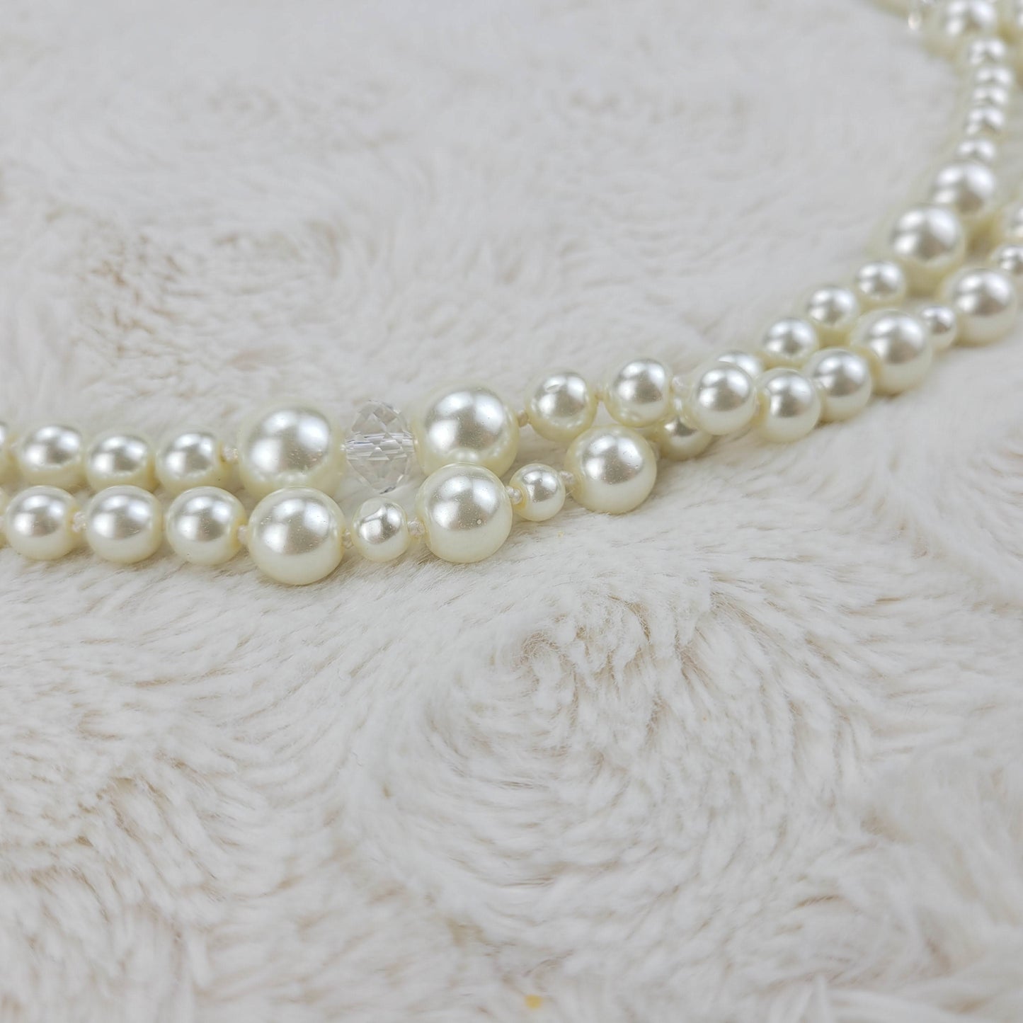 1950s White Bead and Crystal Double Strand Necklace