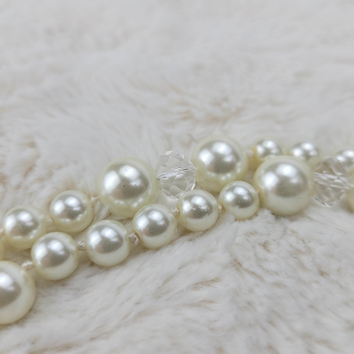 1950s White Bead and Crystal Double Strand Necklace