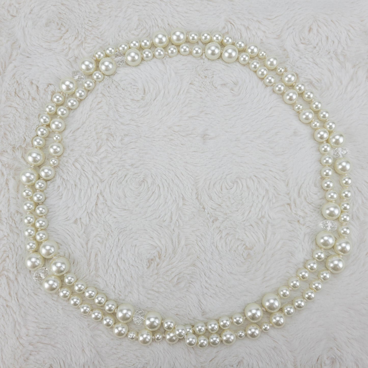 1950s White Bead and Crystal Double Strand Necklace
