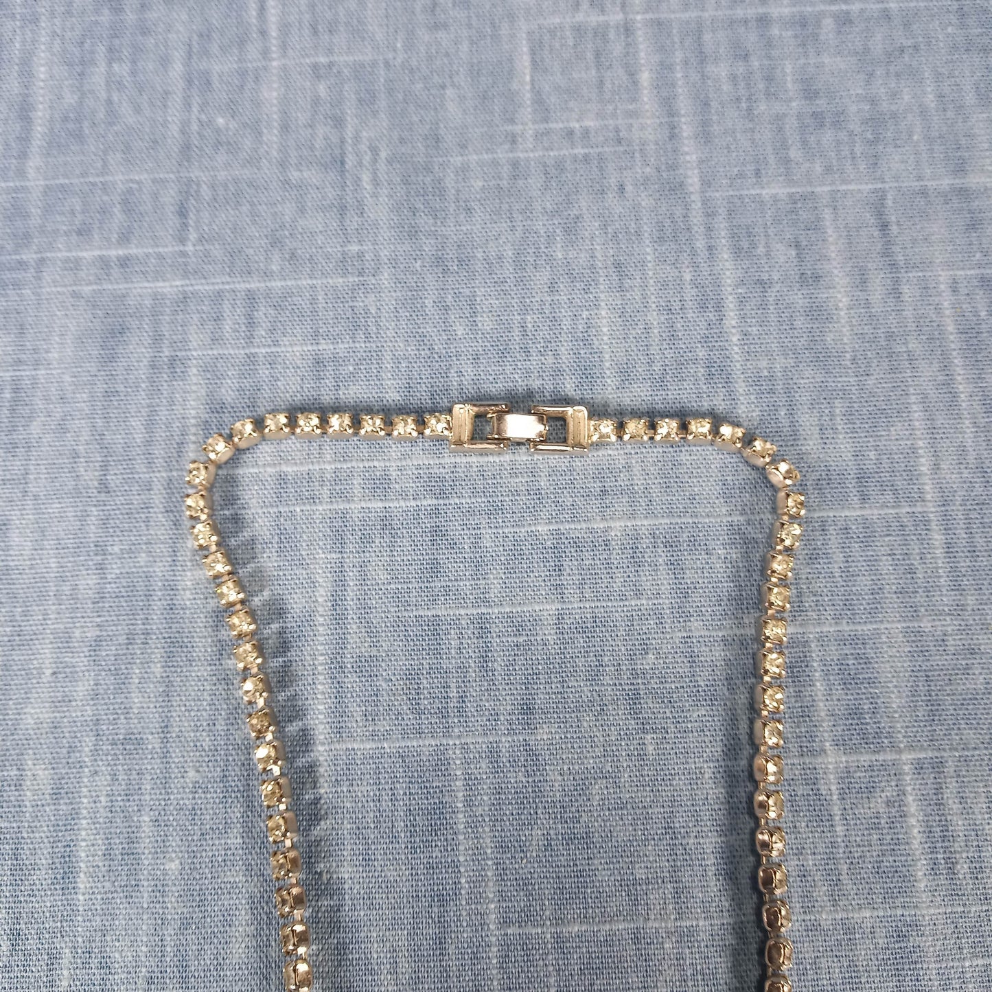 1980s Vintage Necklace with Clear Rhinestones and a Red Rhinestone Drop