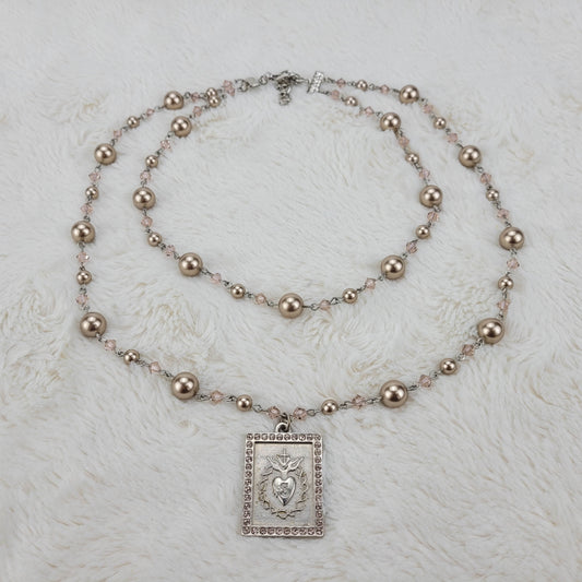 1990's Vintage Metal Ball and Chain with Purple Glass Bead Necklace by Sisi Amber