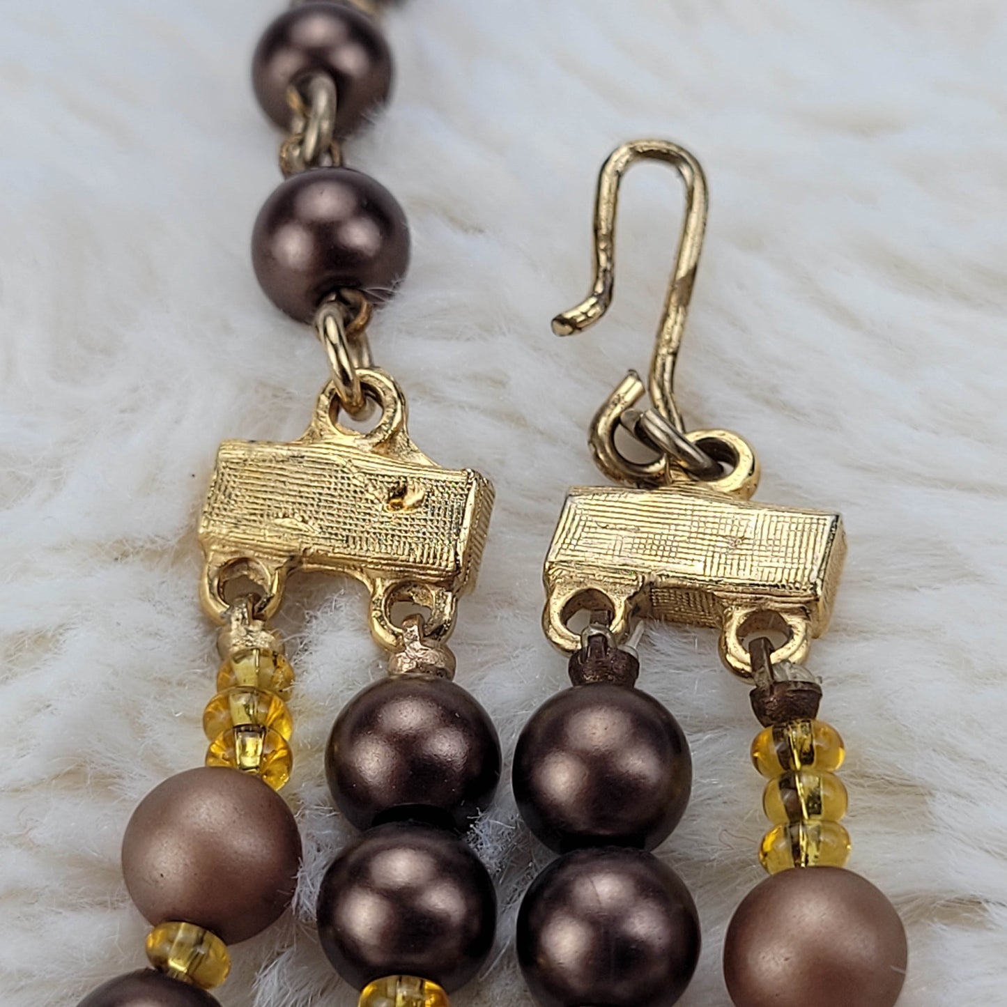 1970s Brown Bead and Crystal Double Strand Necklace