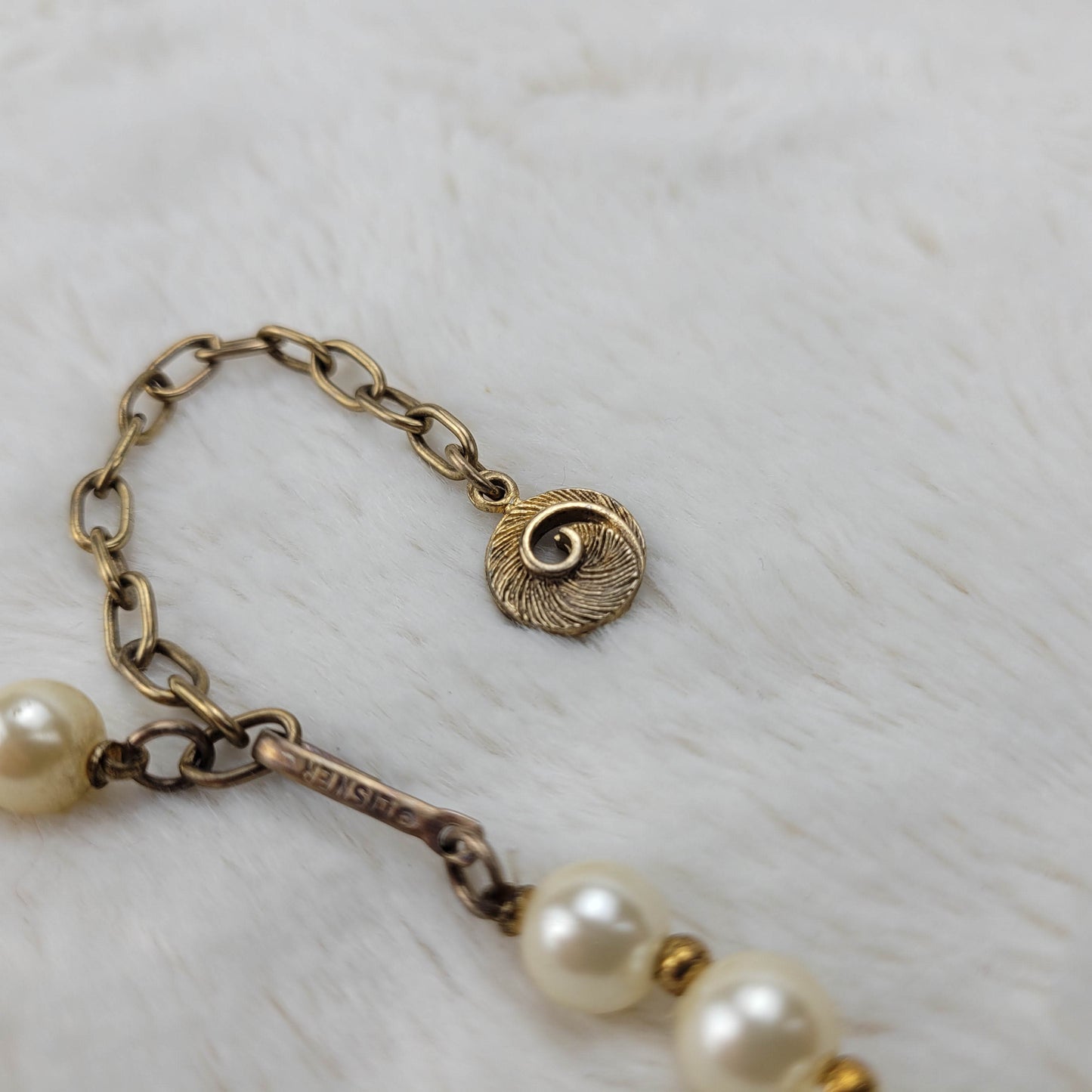 1950s White Bead, Crystal and Gold Tone Metal Filigree Balls by Lisner