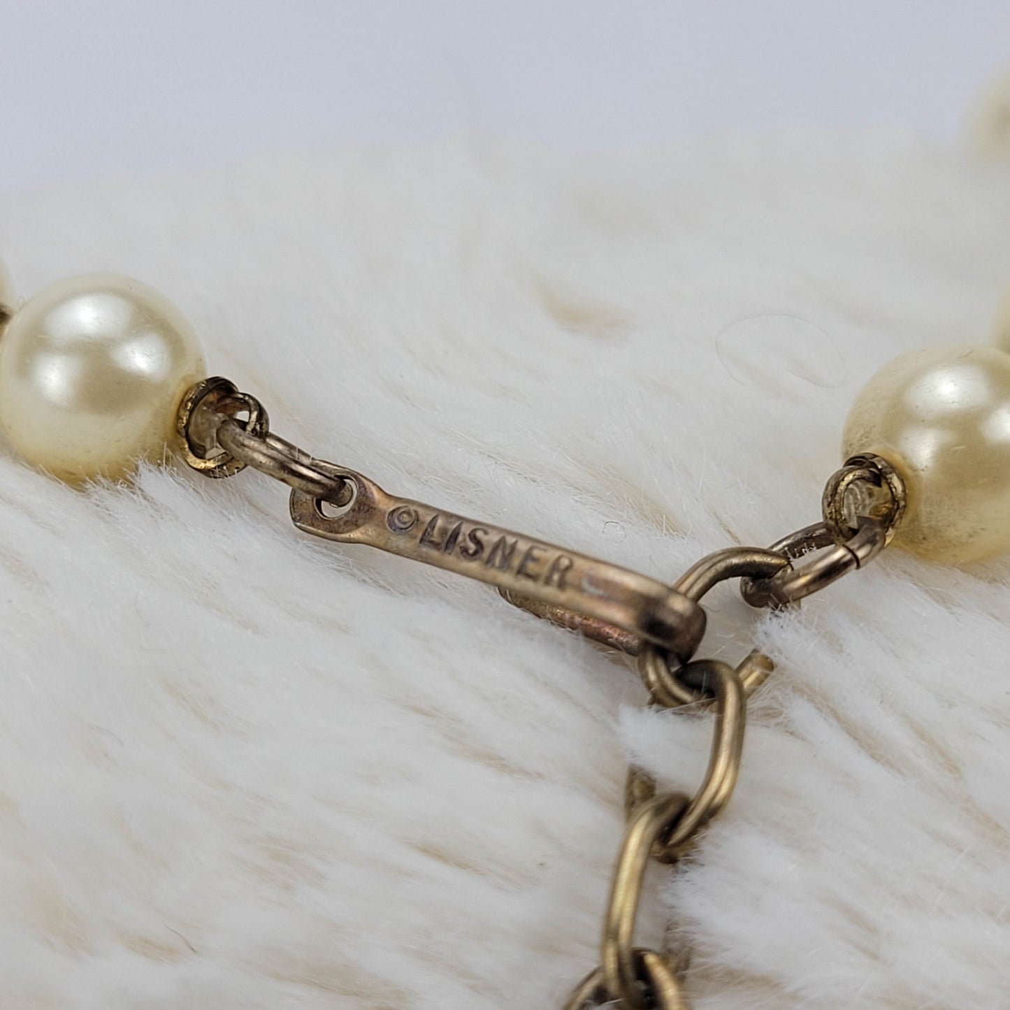 1950s White Bead, Crystal and Gold Tone Metal Filigree Balls by Lisner