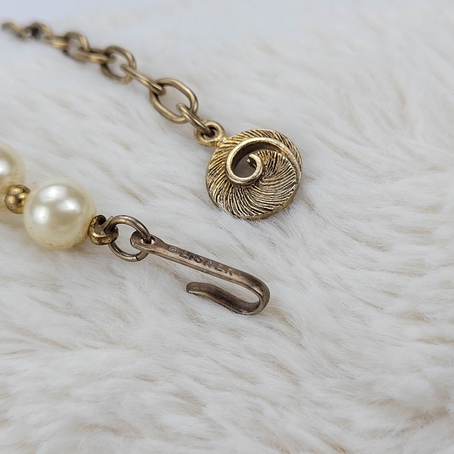 1950s White Bead, Crystal and Gold Tone Metal Filigree Balls by Lisner