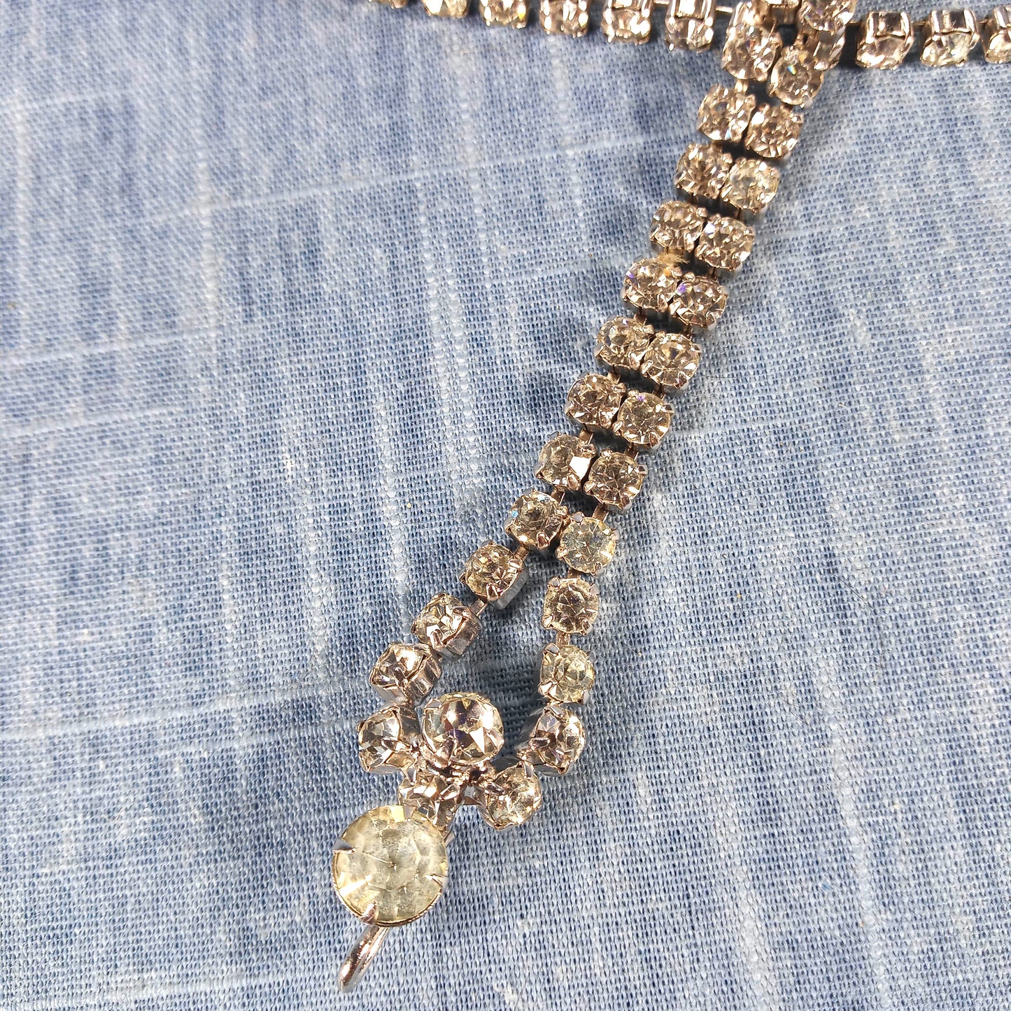 1950s Vintage Rope Necklace with Clear Rhinestones