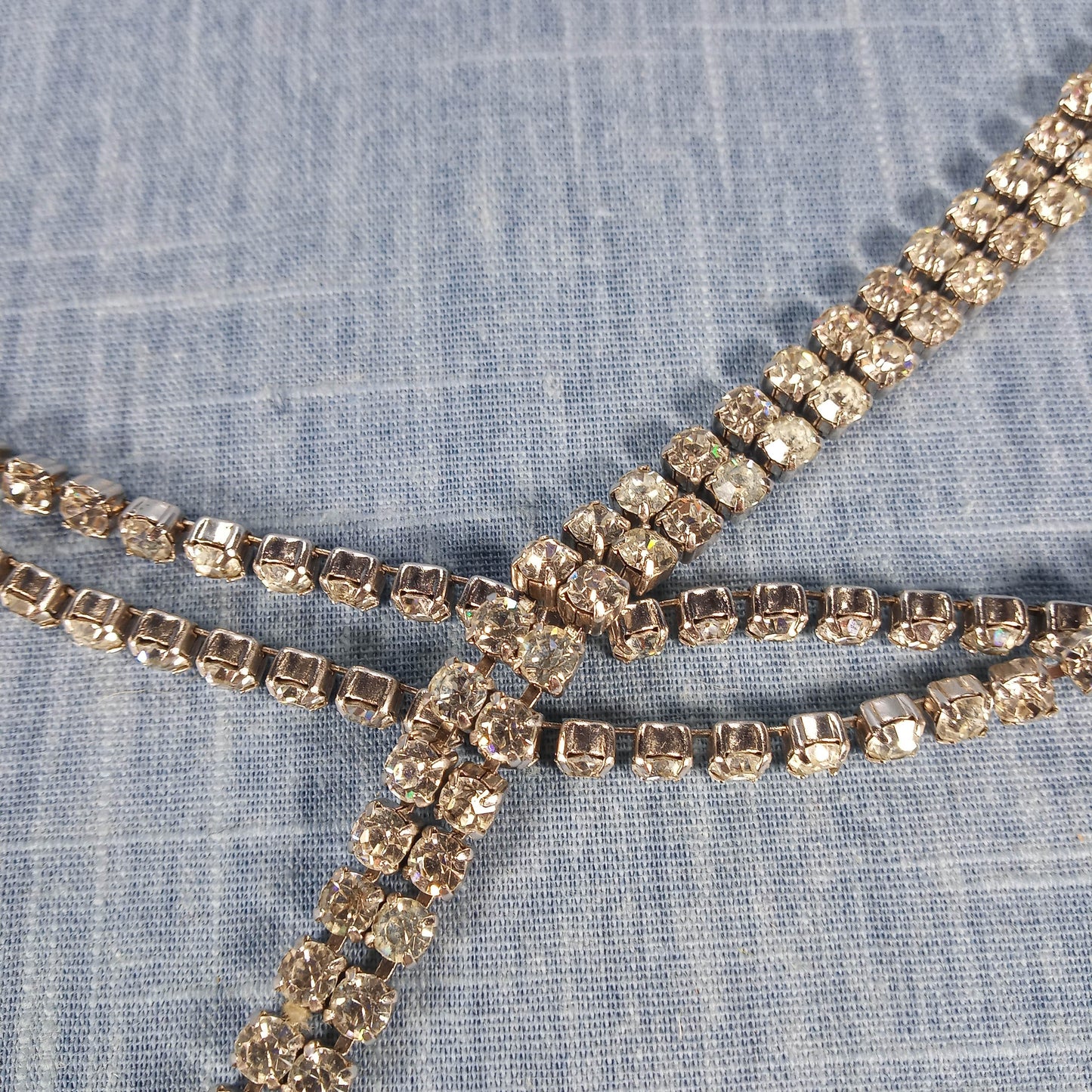 1950s Vintage Rope Necklace with Clear Rhinestones