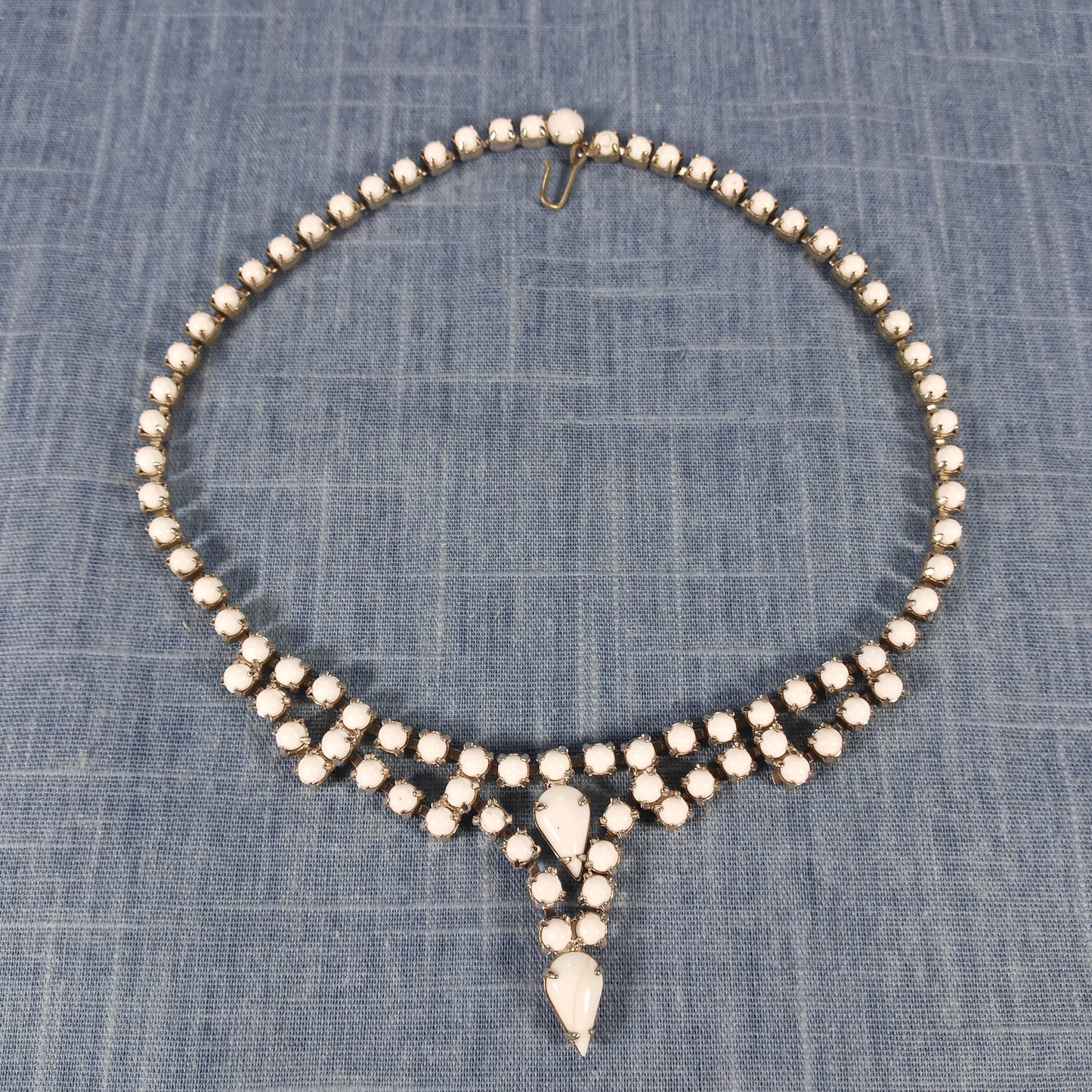 1950s Vintage Drop Necklace with White Milk Stones