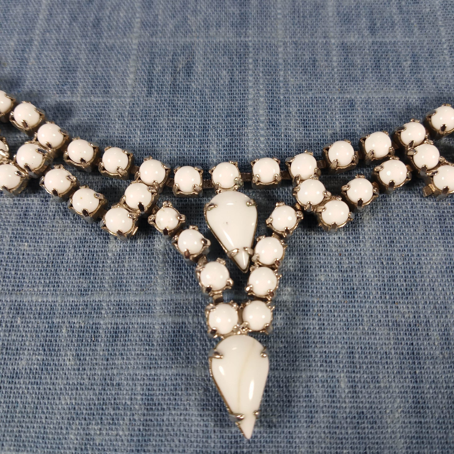 1950s Vintage Drop Necklace with White Milk Stones
